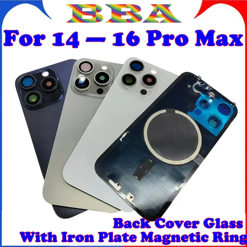 Verre arrière de porte de batterie arrière, 1 pièce, pour iPhone 16 15 Pro Max 14 15 16 Plus, plaque pré-installée et cadre de caméra en verre