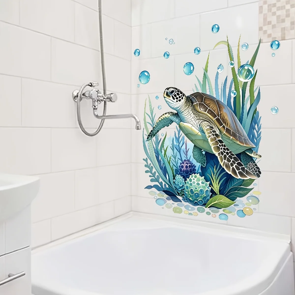Ocean Turtle & Bubble Wall Sticker Sheet Size 45x29cm Finished Application Size 27x43cm