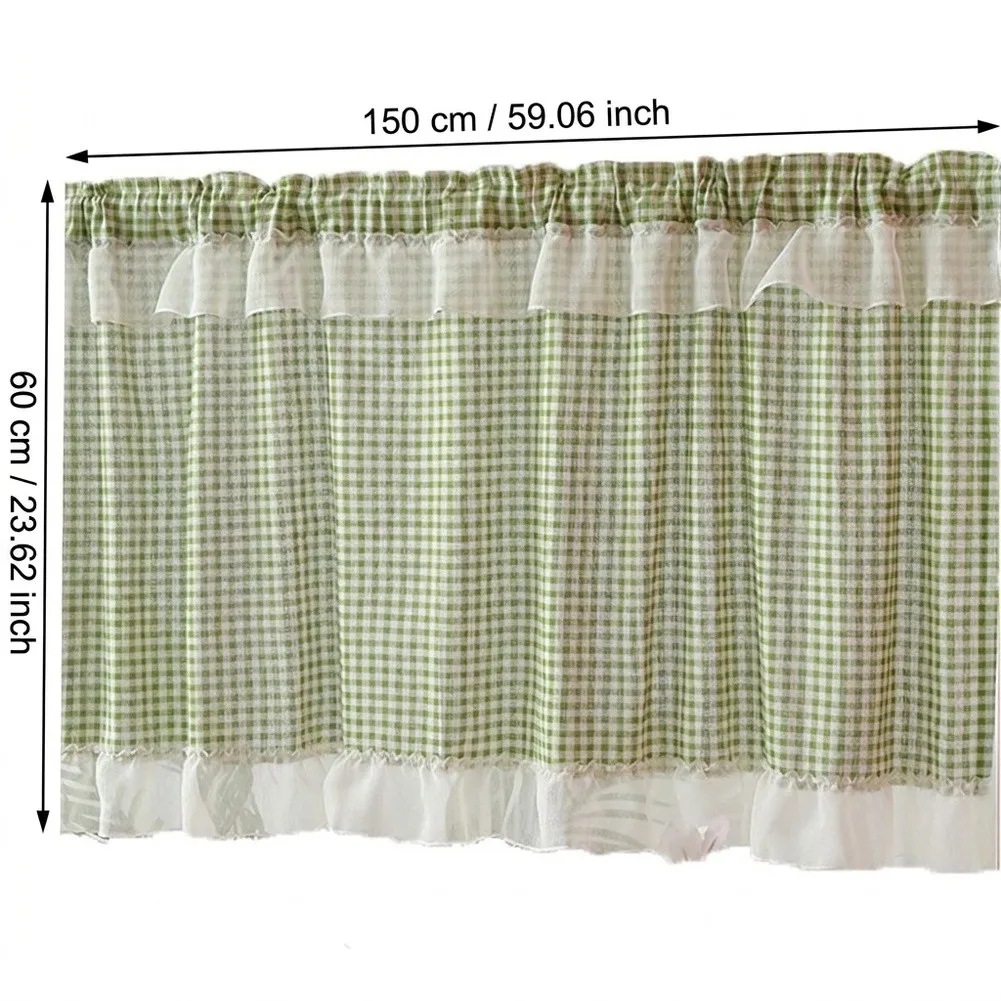 Soft Sheer Window Treatment Curtains 150*60CM Plaid Short Curtain Classic Small Grid Print Soft Warm Color Matching