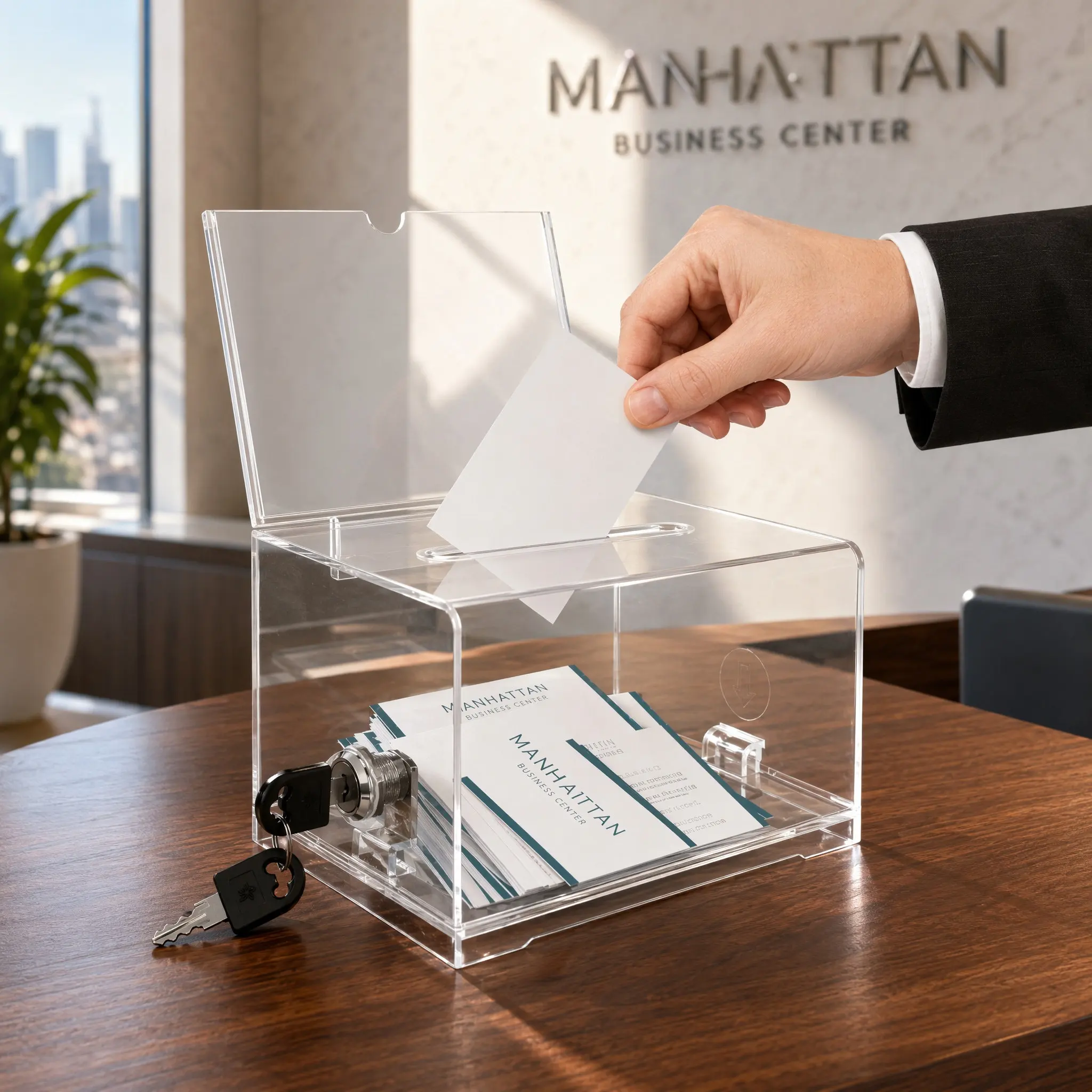 Premium Clear Acrylic Suggestion Box with Lock Sturdy Lightweight Transparent Ballot Box for Fundraising Tips Cards Voting