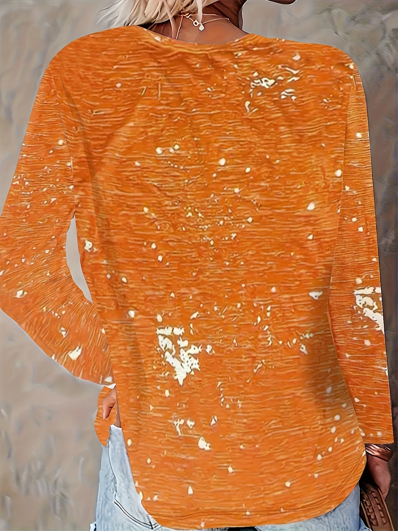 Women's Fall Sunflower Print Sweatshirt Orange Bleached Scarecrow Long Sleeve Crew Neck Pullover Top