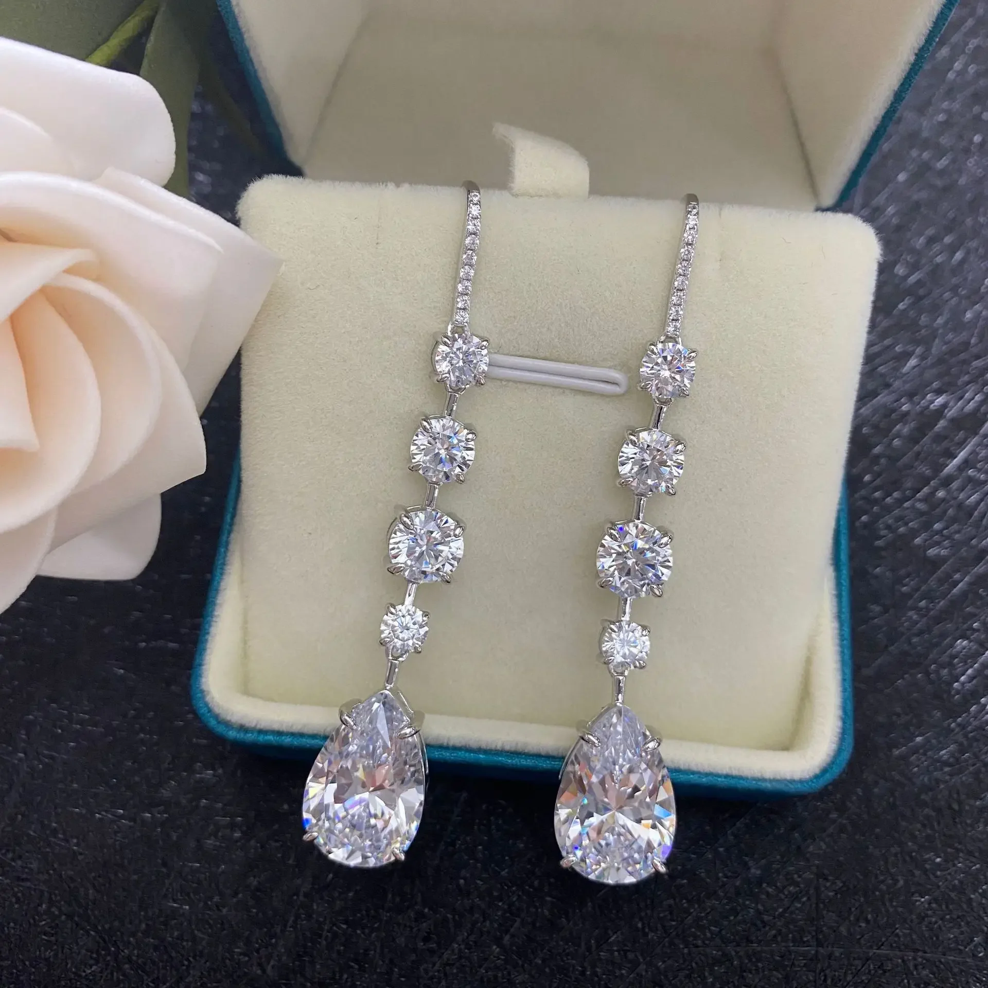

Original 925 sterling silver 3ct Diamond Dangle Earring Jewelry Party Wedding Drop Earrings for Women Bridal Engagement Bijou