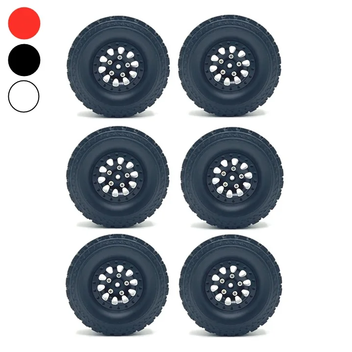 6pcs Metal Beadlock Wheel Hub Rim Rubbr Tire for WPL B16 B36 JJRC Q60 Q63 Q64 Fayee FY004 MN-77 6WD 6X6 RC Car Upgrade Parts