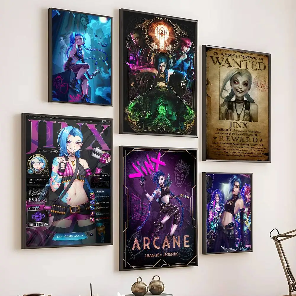 

Jinx League Of Legends Poster Self-adhesive Art Waterproof Paper Sticker Coffee House Bar Room Wall Decor