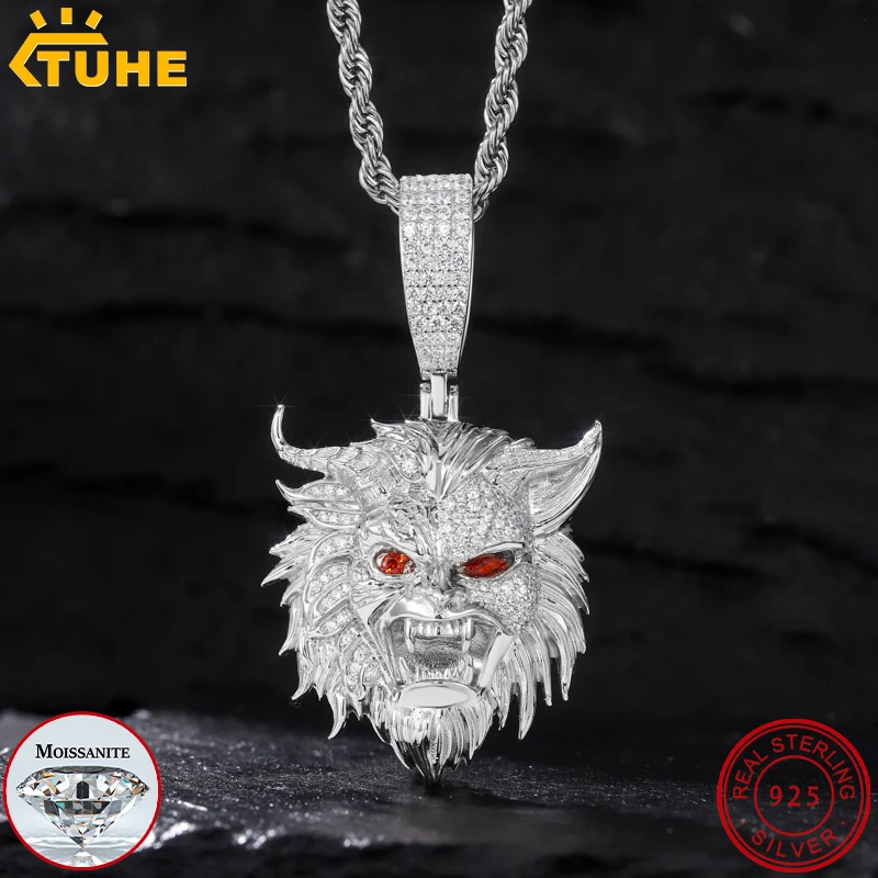 

TUHE Hight Quality VVS1 MoissaniteLion's Head pendant 925 Sterling Silver Pendant For Men Hip Hop Jewelry