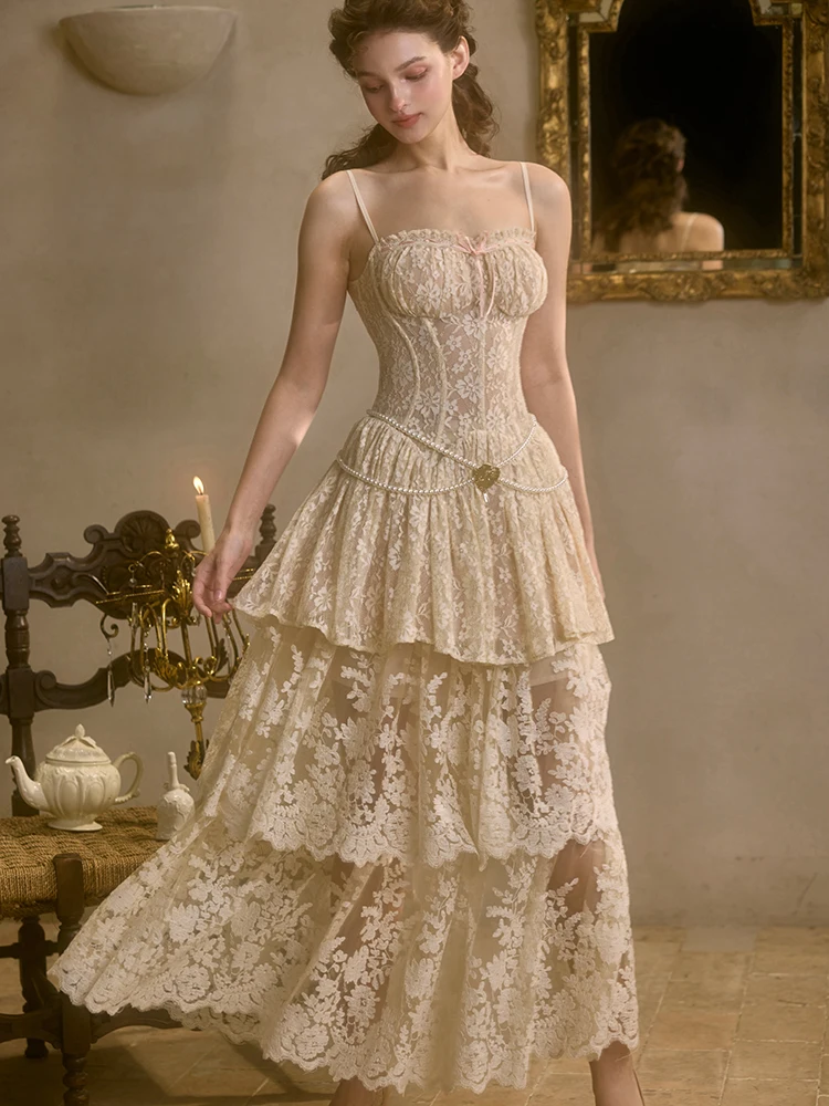 Ensemble jupe Dr en dentelle brodée douce et lourde, t-shirt façons de porter une jupe princesse française d'été sans col carré Sve