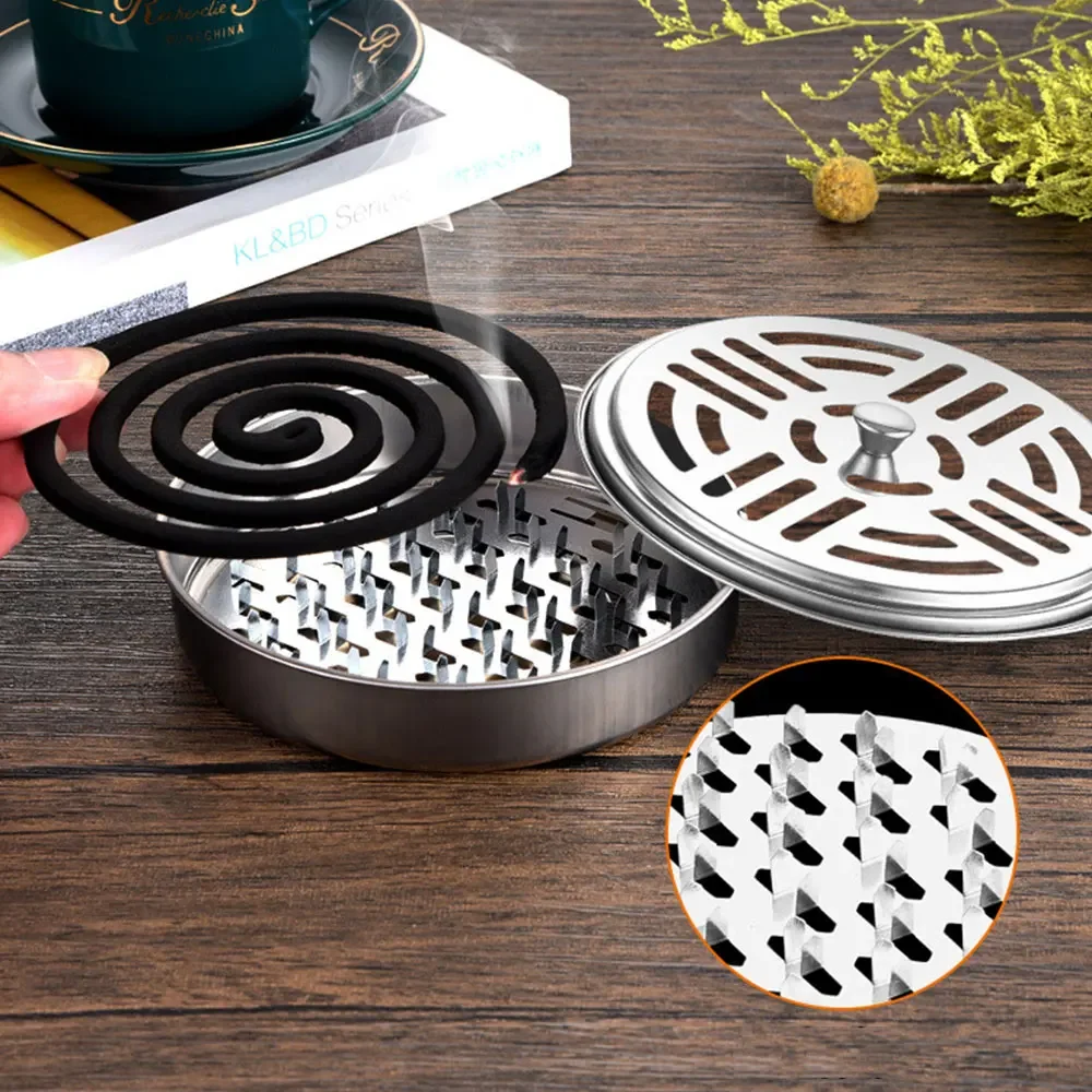 

1Pc Stainless Steel Round Rack Plate Portable Spiral Cover Mosquito Coil Holder Tray Incense Insect Repellent Tools Accessories