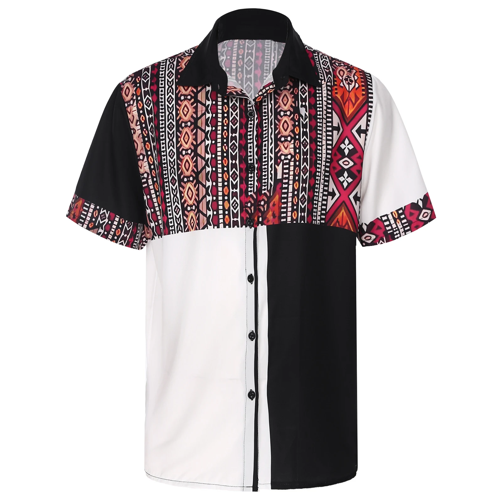 

Summer Men Adult Printed Tee Shirts Casual Fashion Turn-Down Collar Short Sleeve Button Tops T-shirts for Vacation Beach Party