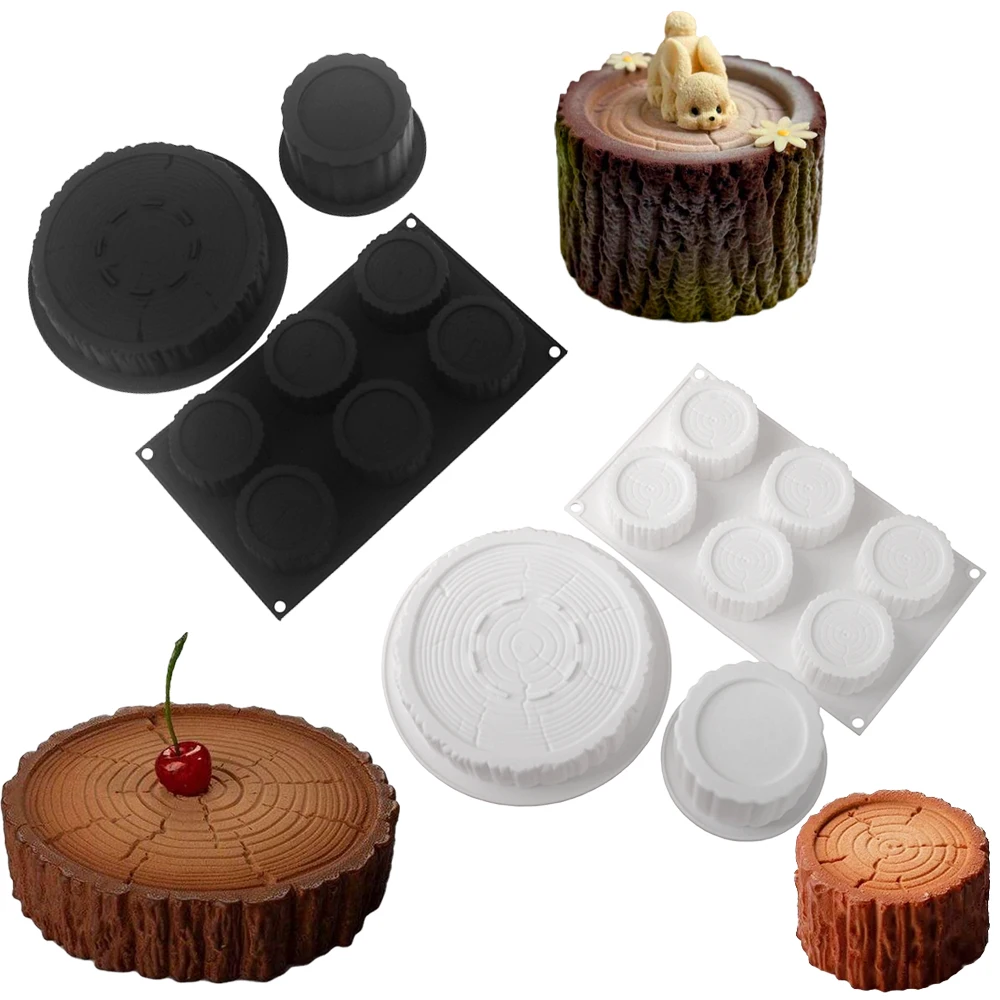 4 Inch or 7 Inch or 6 Cell Cylindrical Tree Stump Silicone Cake Mold Christmas French Mousse Cake Mould Kitchen Dessert Tools