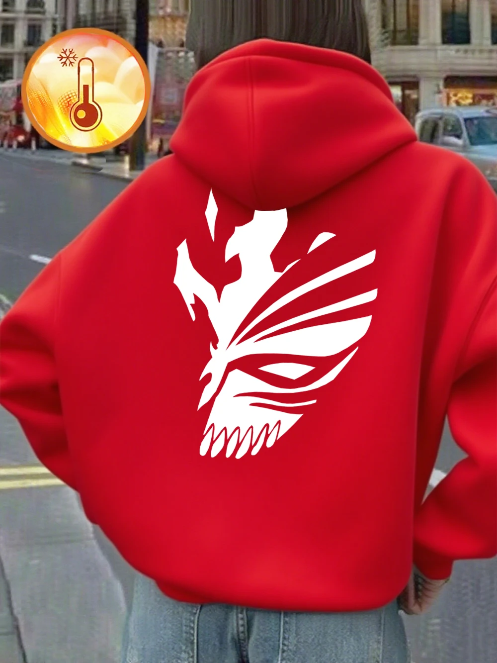 Bleach Ichigo Red Mask Printing Hoodies Damen Winter Fleece Warm Sweatshirt Casual Pocket Pullover Basics Lose Damenkleidung – Detail 16