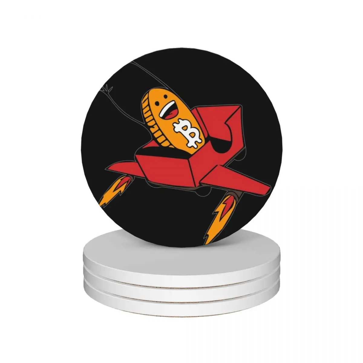 

Bitcoin Rocket Coaster To The Moon Ceramic Coasters (Set of 4) for drinks aesthetic cute kitchen supplies for ceramics Coasters