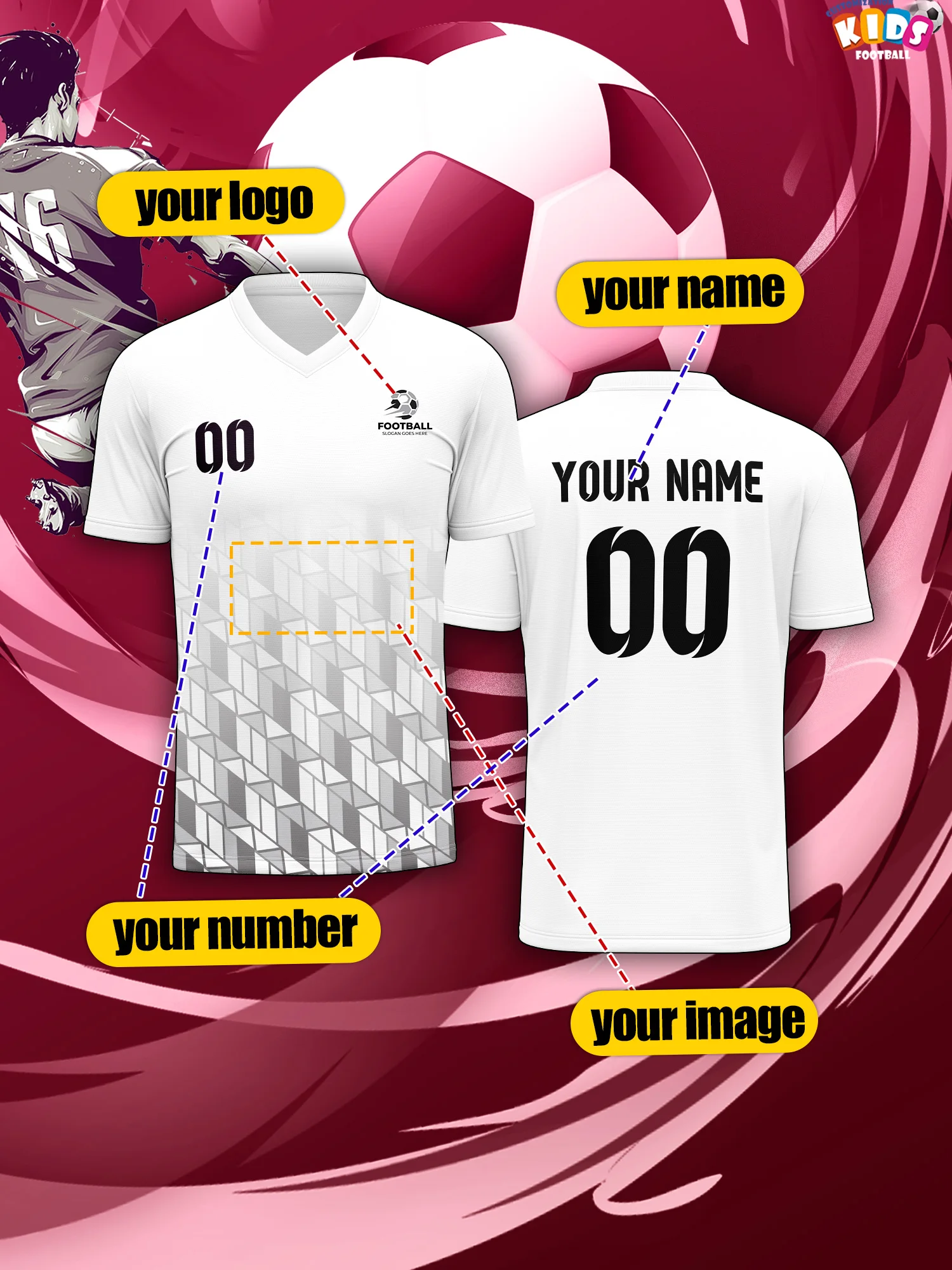 2026 Children's Custom Name and Number Sports V-Neck Jersey, Quick-Drying, Stylish, Heat-Sublimation Technology, Casual Wear