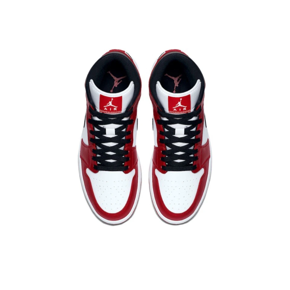 Original Air Jordan 1 Mid \'Chicago\' Red and White For Men Classic Retro Basketball Sneakers Shoes 554724-173