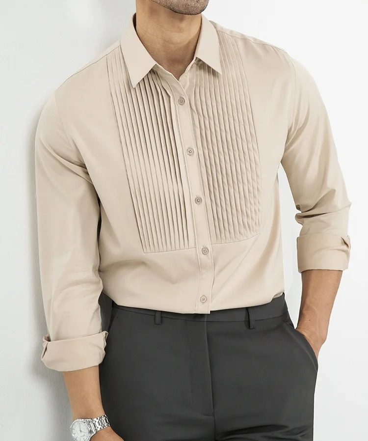 

British Style Business Gentleman Slim Fit Shirt Men's Spring Autumn Iron Free Wrinkle Resistant Design Fashionable Long Sleeve