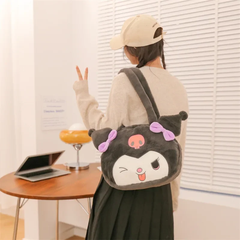 Sanrio Winter New Large Capacity My Melody Plush Shoulder Bag Cartoon Plush Doll Crossbody Bag Cute Girl Handbag Kuromi Backpack