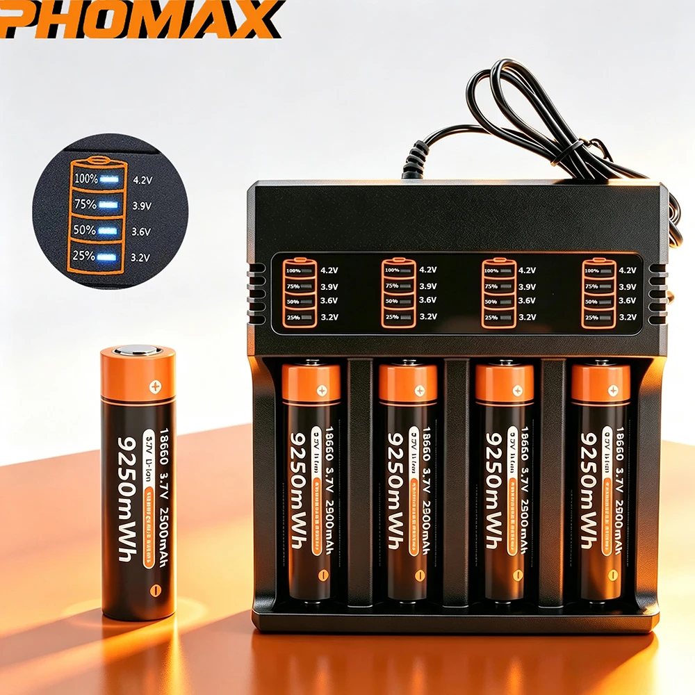 PHOMAX 18650 9250mWh 100% neue wiederaufladbare Batterie INR18650/35V 3500mAh Li-Ion 3,7V Batterie 18650 Batterie & USB LED Schnellladegerät