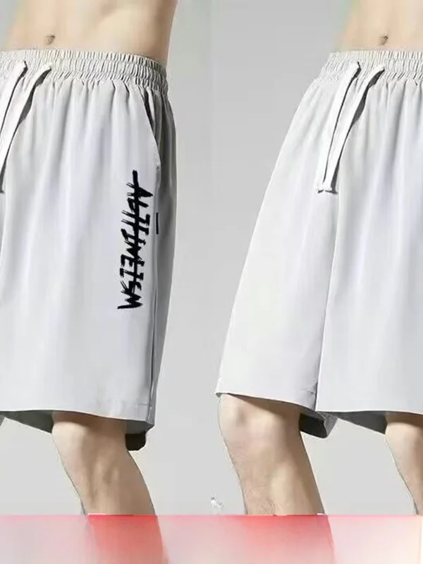 

Large Size Summer Ice Silk Qui Dry Five-Quarter orts Men's Spor Casual Running Beachwear Straight Leg mid Waist