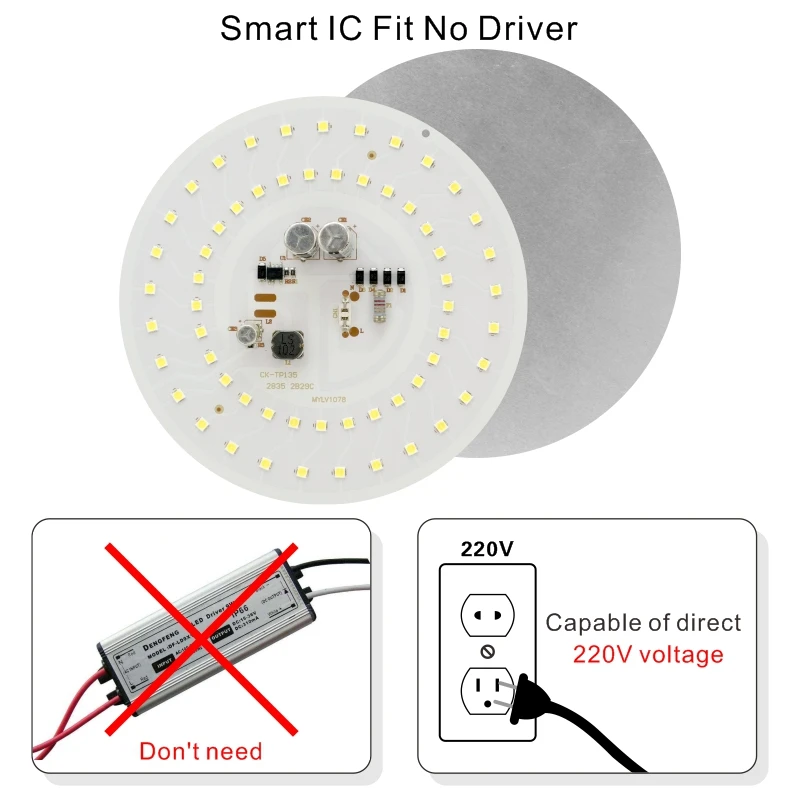 55W 45W 38W LED Chip 28W 18W 14W 10W 5W Light Bulb DOB Round Light Beads 2835SMD AC 220V No Flicker Bulb Chips Lighting Lamp