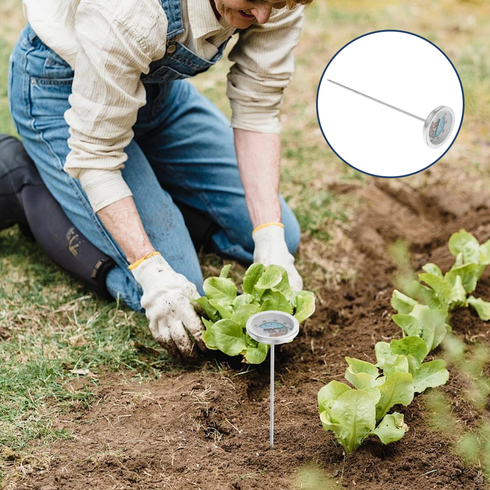 

Stainless Steel Soil Thermometer Waterproof Compost Thermometer Silver Backyard Gardening Deep Fry Meat Cooking Plant