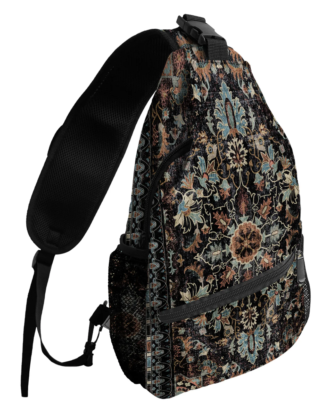 Flowers Leaves Carpet Chest Bag for Man Women Casual Crossbody Bag Travel Shoulder Bag Large Capacity Sling Bag