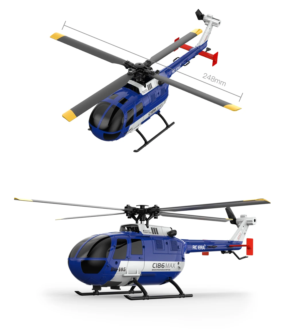 RC ERA C186 MAX BO105 4-kanałowy Model Symulacyjny Zdalnie Sterowany z Pozycjonowaniem Optycznym, 6-osiową Stabilizacją Żyroskopową i Regulacją Wysokości dla Dorosłych