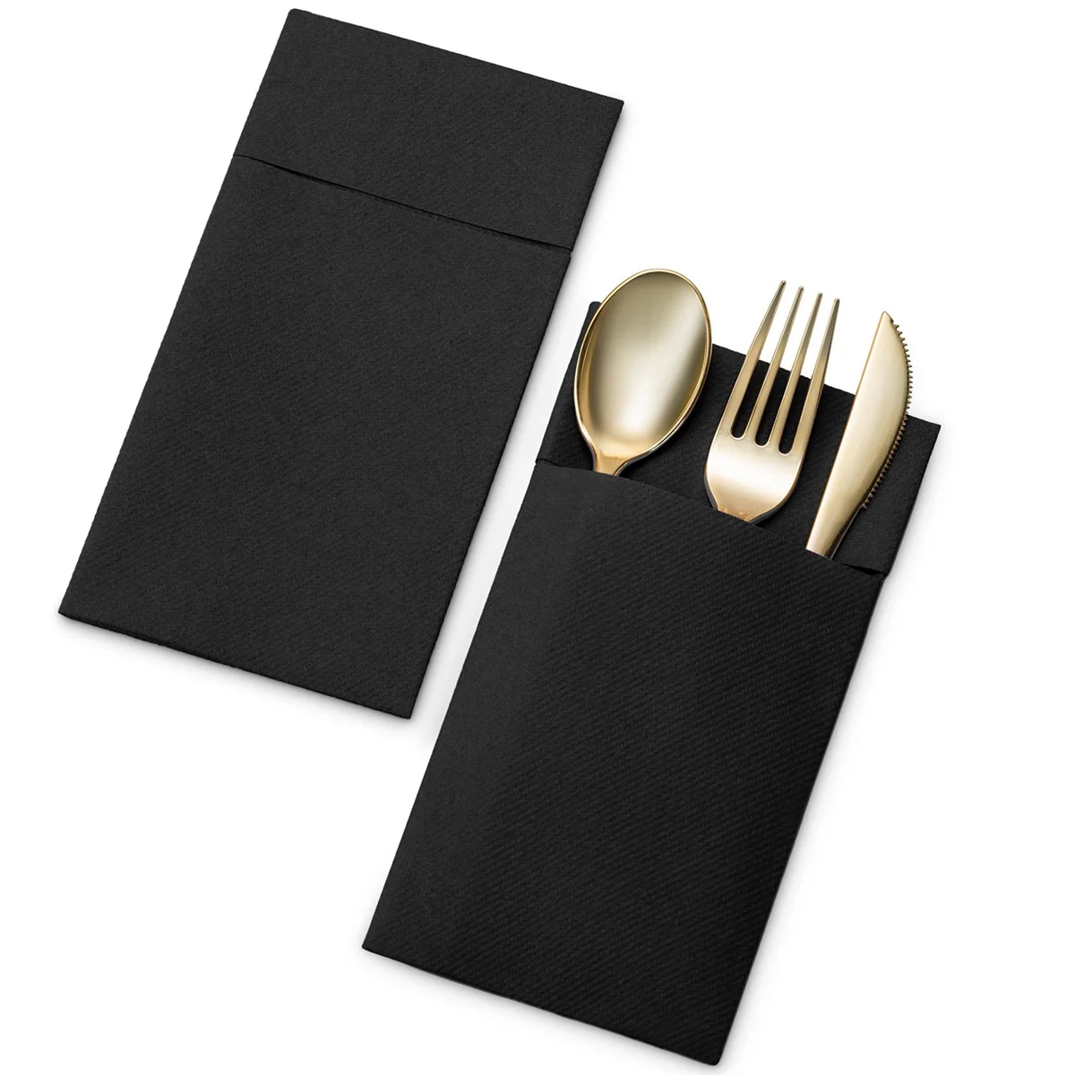 A87Z 50PCS Disposable Dinner Napkins with Built-in Flatware Pocket,Prefolded Cloth Like Paper Napkins for Wedding Party Black