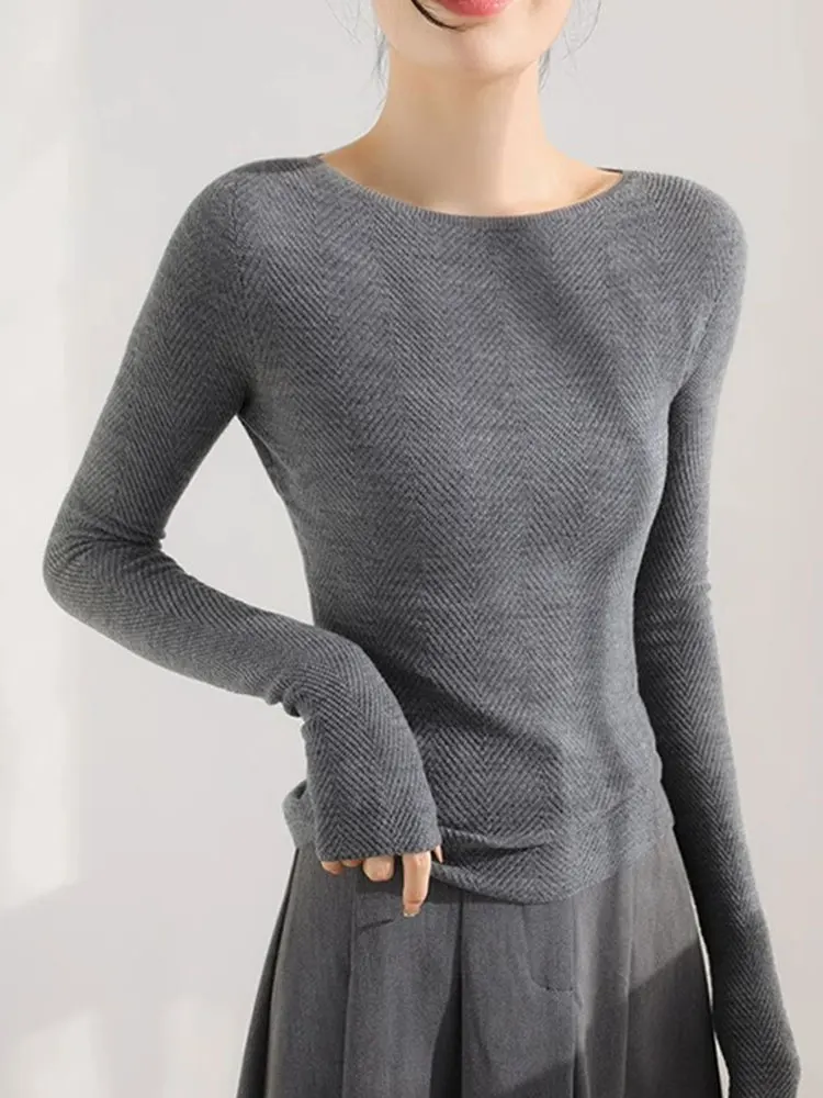

Korean Sle Unique High-End Knitted Long Sve Slim Fit Versatile Base Layer irt Ele Unique Knitwear Inner Wear