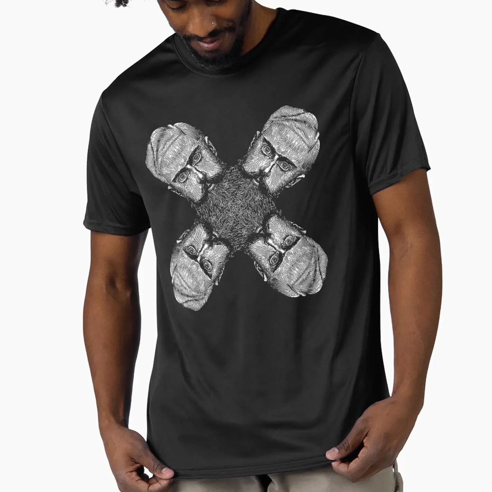 Escher Self Portrait Pattern Design Active T-Shirt im Vintage-Stil, gewaschen, Unisex, Herren-Grafik-Top für den Alltag, lässig, leicht