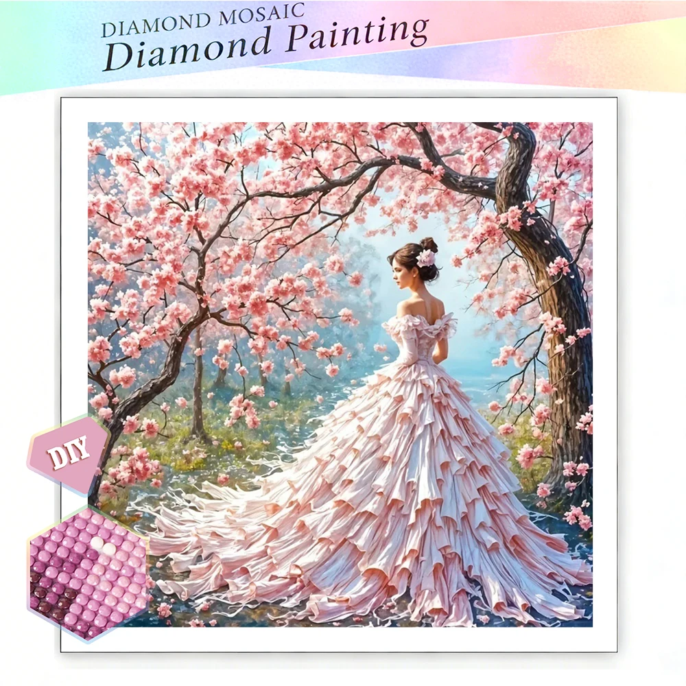 EverShine Diamond Painting Frau im Kleid DIY 5D Vollbohr-Stickerei Porträt Mosaik Kirschblütenbaum Heimdekoration