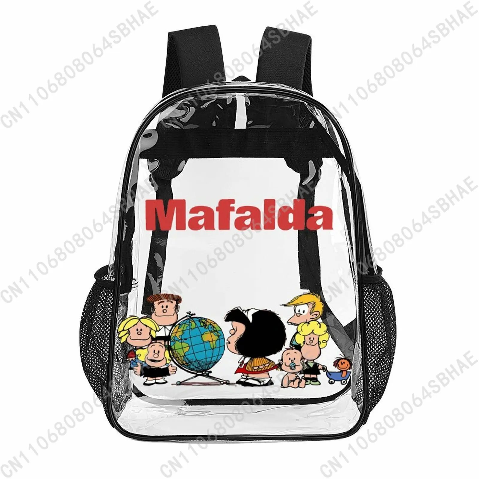 

Mafalda Trendy 17 Inch Clear Backpack for Teenage Girls Boys Personalized Name Transparent School Bag Cool PVC Gifts