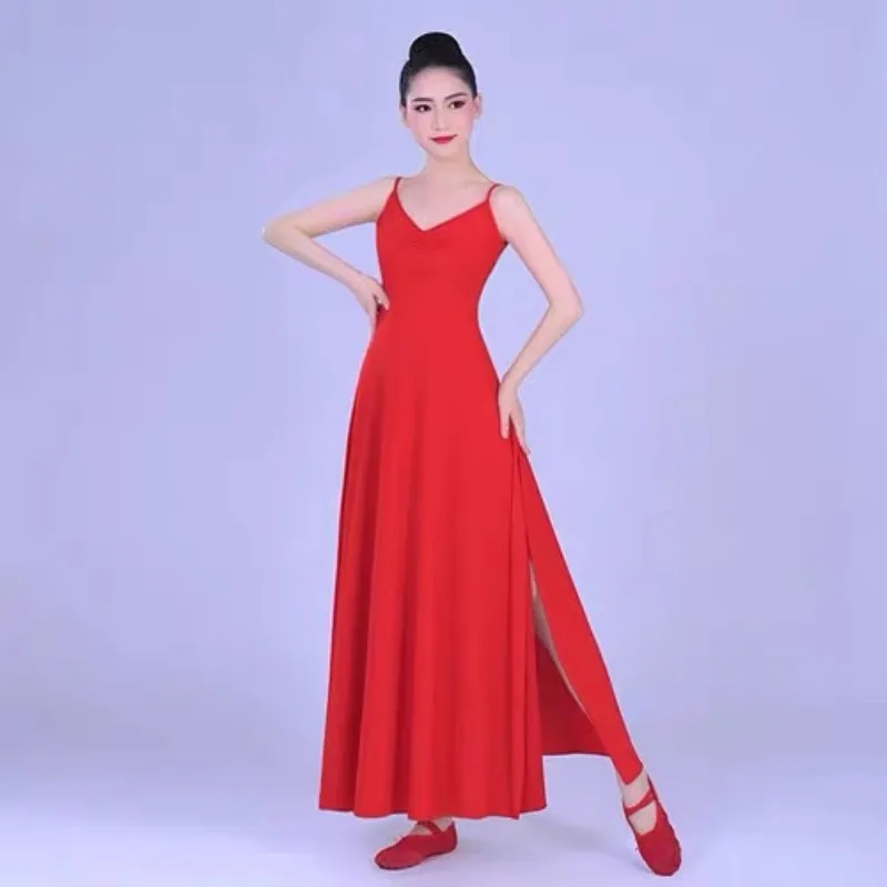 Vestido camisola de baile moderno con doble abertura, traje de práctica de rendimiento de baile, uniforme de Coro, traje de actuación de ballet