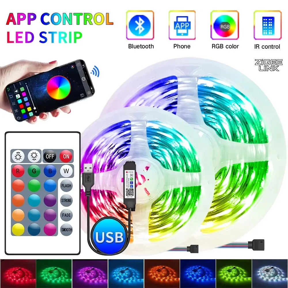 

Светодиодные ленты Bluetooth SMD5050, управление телефоном, неоновое ледяное освещение с лампой 24 клавиши для украшения спальни, подсветка телевизора, 5 В постоянного тока, декор комнаты