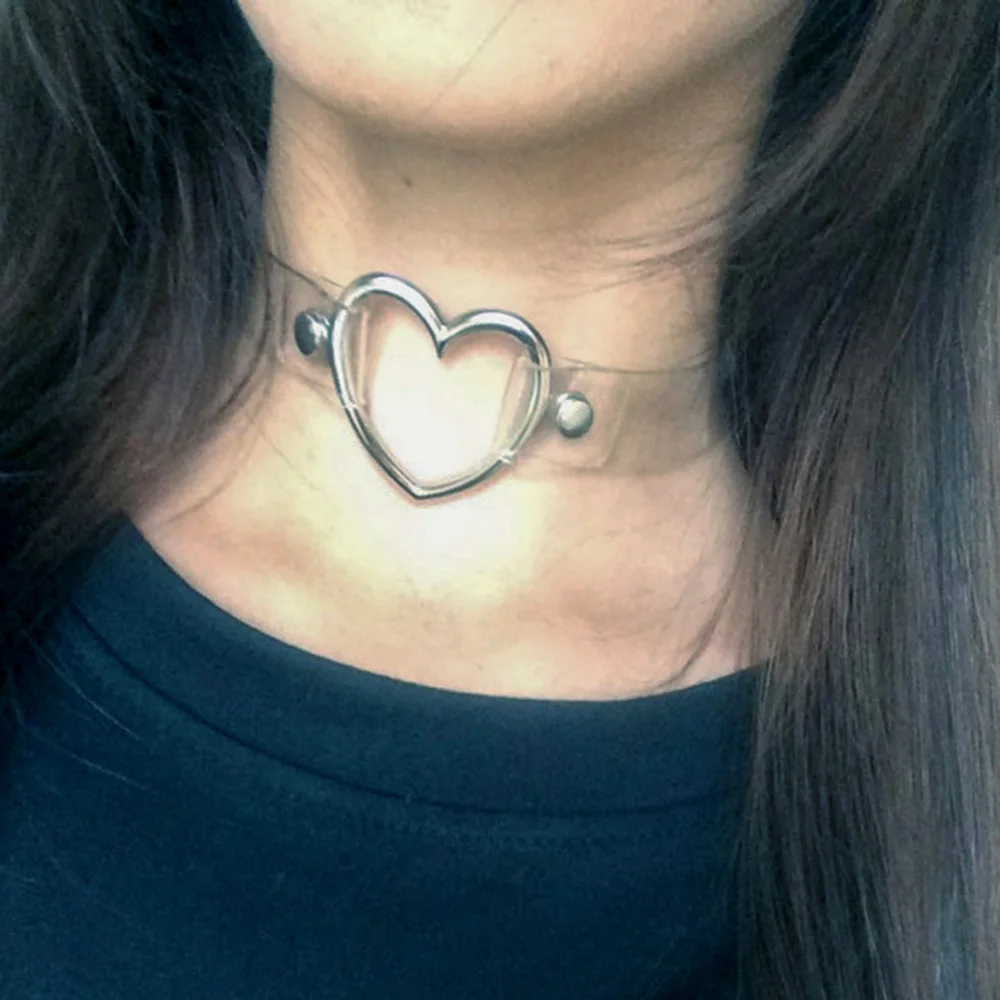 Vintage Mode Sexy Herz Charme Gothic Kragen Halskette Gothic Herz Schloss Harajuku Frauen Geschenk Schwarz Leder Punk Choker Halskette – Detail 7