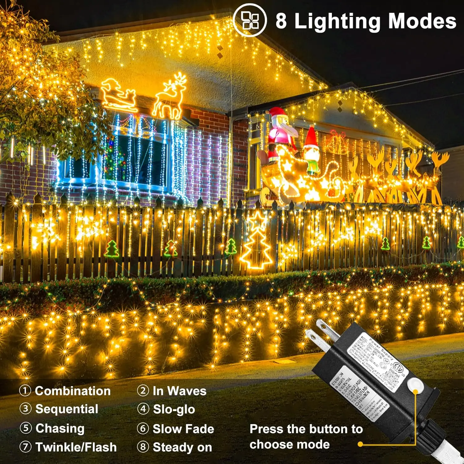 33FT 400LED Icicle String Lights Christmas Garland Fairy Light 8 Mode Home Garden Decoration for Christmas Holiday Wedding Party