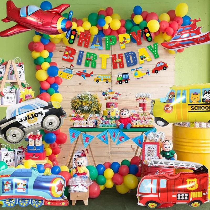 Décoration d'Anniversaire pour Enfant, Bannière Joyeux Anniversaire, Ballons, Guirxiété, Véhicules, Décor de ixPréChristophe pour Garçon