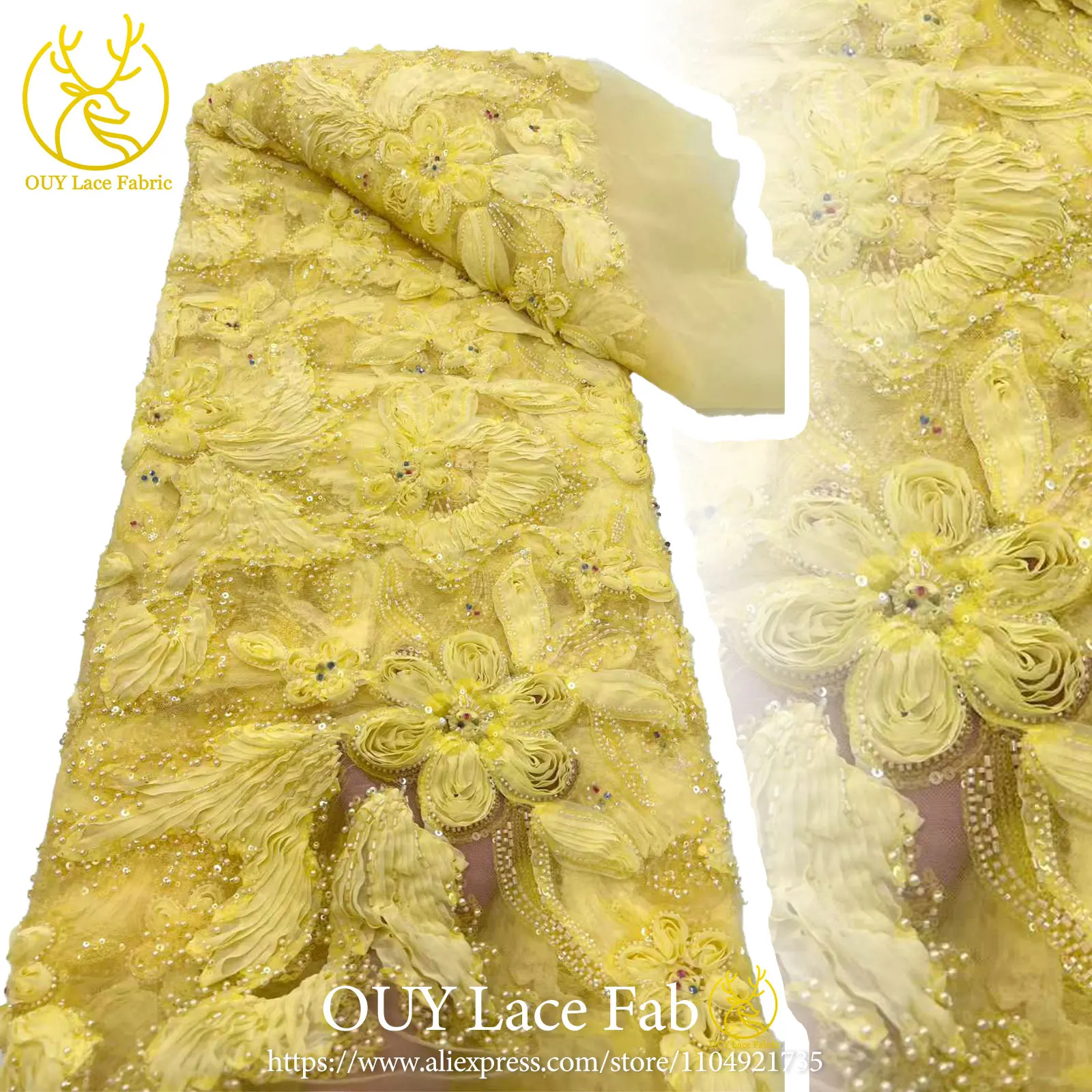 

Latest Design Nigerian 3D Mesh Beaded Lace Fabric 2026 Fashion African Sequin Lace Fabric Suitable for Wedding Dresses