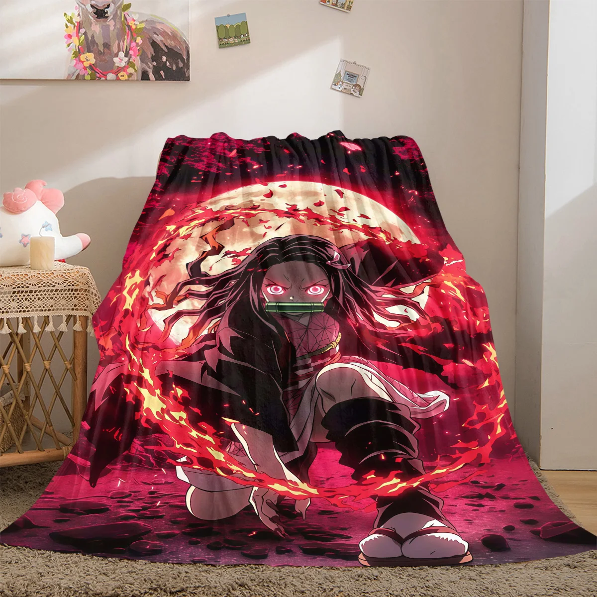 Demon Slayer Nezuko Kamado Flannel Lightweight Blanket Home Decor Sofa Bed Travel Cover Family Gift For All-Season LXRa2