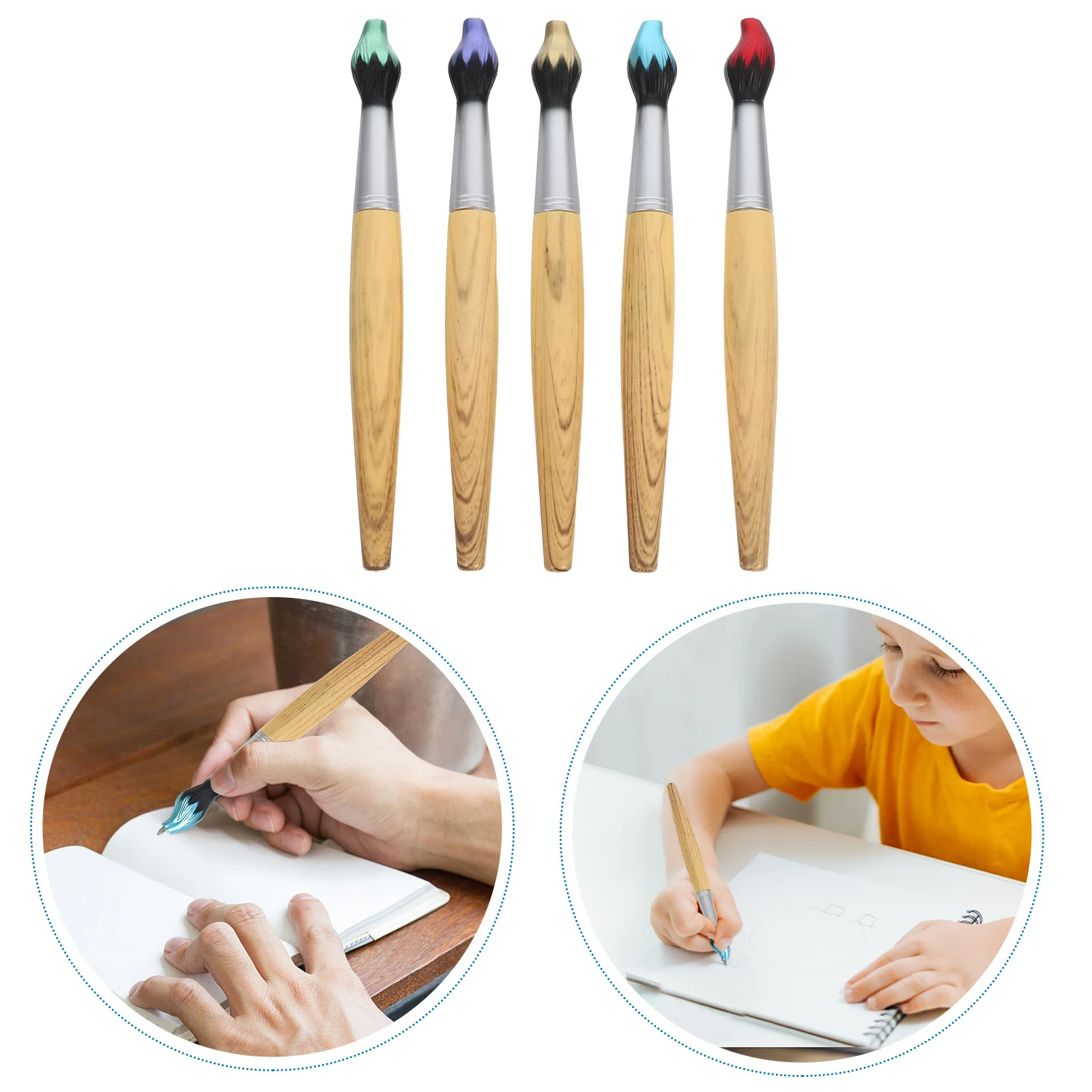 

5Pcs Creative Wooden Pens Multi Function Design Practical Stationery Gift Prank Prop Comfortable Hold Ballpoint