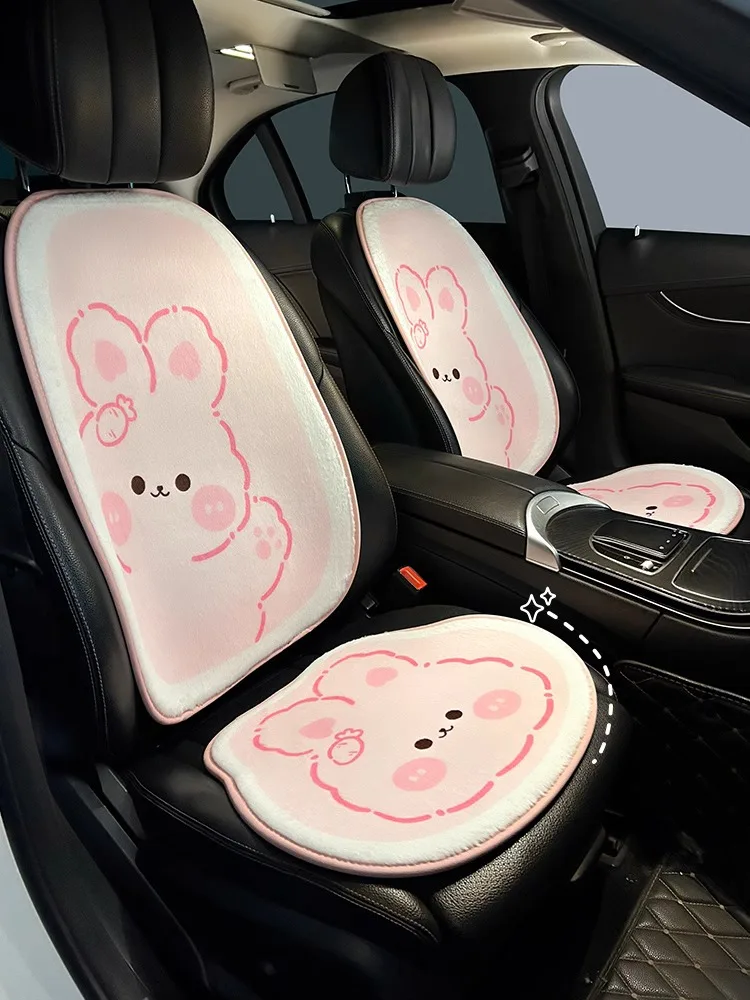 2023 New High Quality Red Rabbit Winter Plush Universal Five Seat Car Seat Cushion Cover Car Interior Ornaments