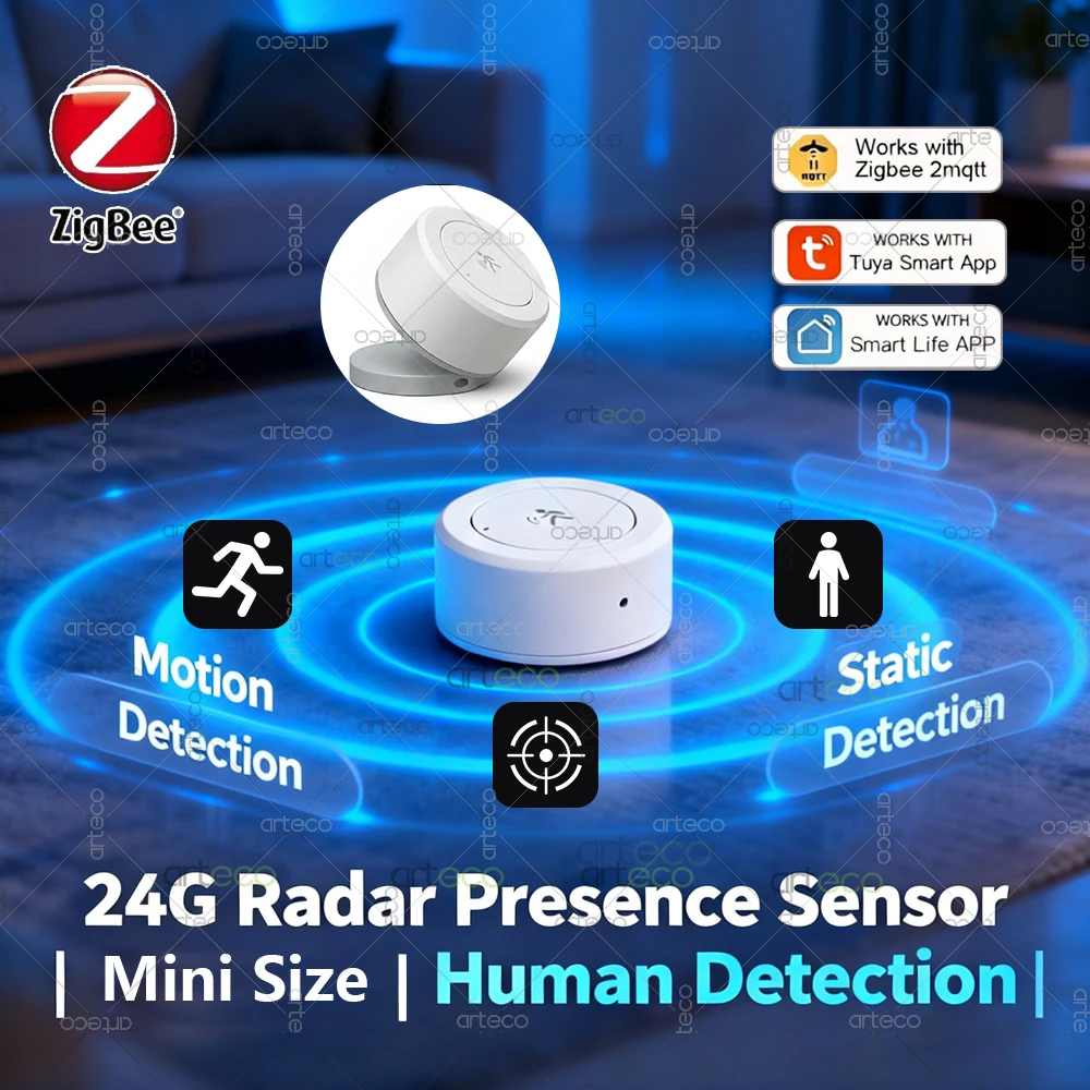 

Датчик присутствия человека Zigbee 24G с радаром миллиметрового диапазона, детектор движения/статического присутствия, умная автоматизация, датчик безопасности для Tuya Z2M