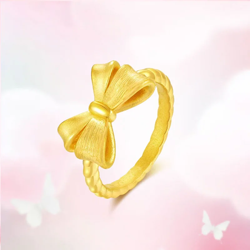 

1PCS Pure 999 24K Yellow Gold Ring For Women 3D Bow-knot Twist Band Ring US Size 5-10.5