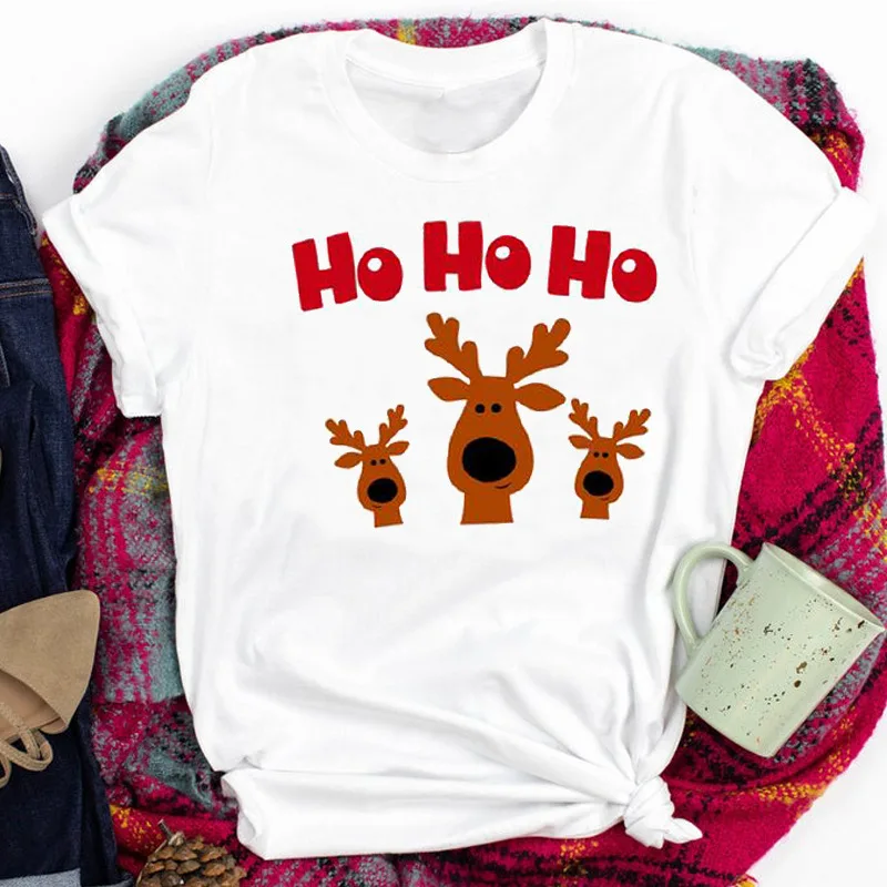 Cute Christmas Moose T-shirt Short Sleeve Top with Children's Christmas T-shirt  Kids Clothes