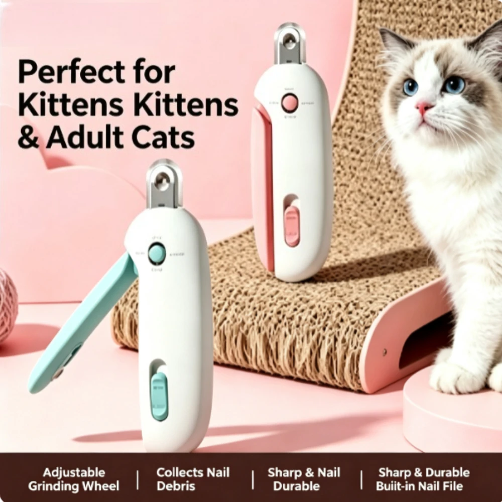 1pc Cat Nail Clippers Professional Pet Claw Trimmer Plastic Anti Splash Cutter with File Ergonomic Safe for Kittens Small Dogs Home Apartment Christmas Gift