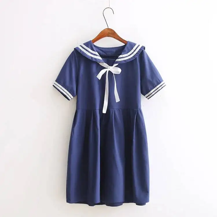 Nuevo disfraz de Cosplay japonés Preppy estilo marino con lazo de marinero vestido blanco de Lolita para mujer