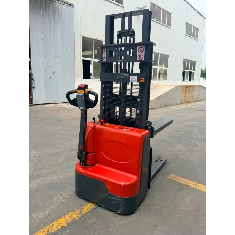 1.5 Ton Electric Pallet Stacker Walk-behind Lithium-Ion Battery Powered Self Loading Reach Stacker Forklift 3000mm Lifting