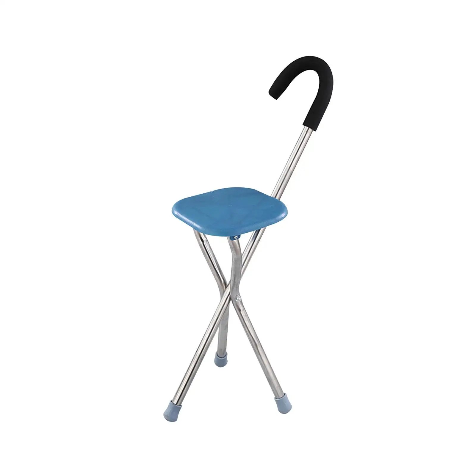 Folding Cane Seat Three Legged Stainless Steel Portable 260kg Capacity Cane Chair Crutch Chair Seat Travel Cane for Elderly