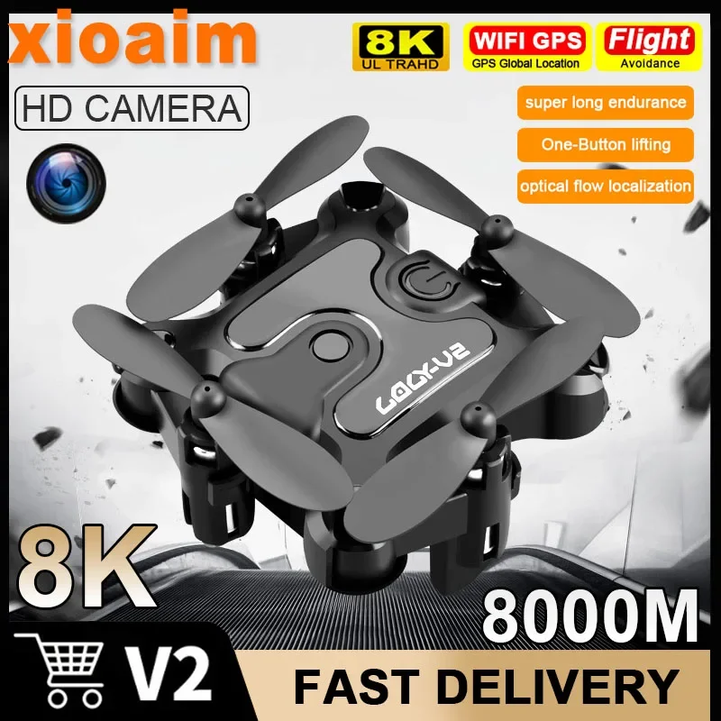 For Xiaomi Mini V2 Folding Drone with Camera 5G 8K 4K 1080P HD UAV WiFi Fpv Height Hold Foldable RC Quadcopter Drone Kids Toys