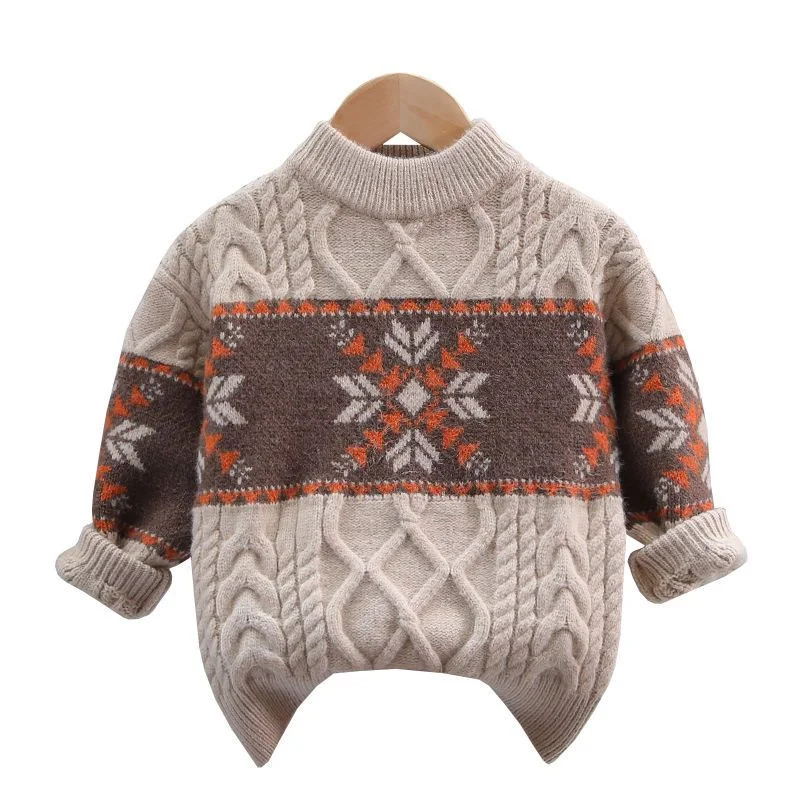 Boys Woolen Sweater Crochet Cotton Windbreak 2023 Luxury Warm Thicken Autumn Winter Pullover Teenagers Children\'s Clothing