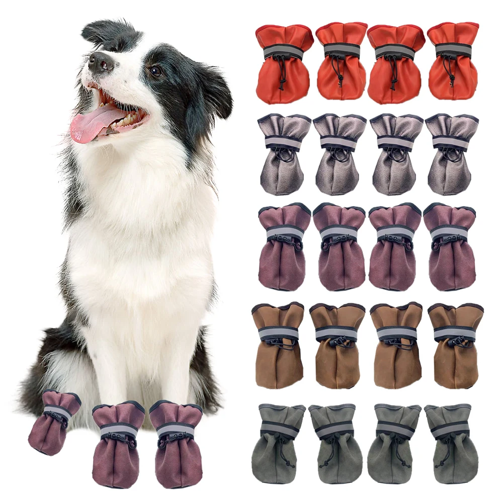 4pcs/set Pet Dog Shoes Anti-slip Snow Pet Outdoor Boots Paw Protector Winter Warm Reflective For Medium Large Dog Labrador Husky