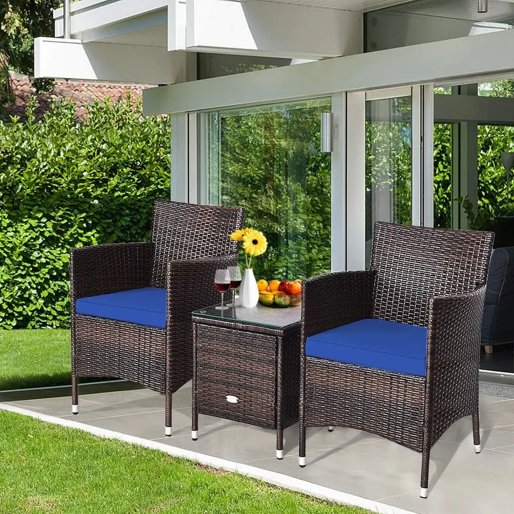 3 Piece Patio urniture Set Outdoor Rattan Wicker Contion Set with Coee Table Chairs & Thick Cushions Bistro Sets or Patio Garden